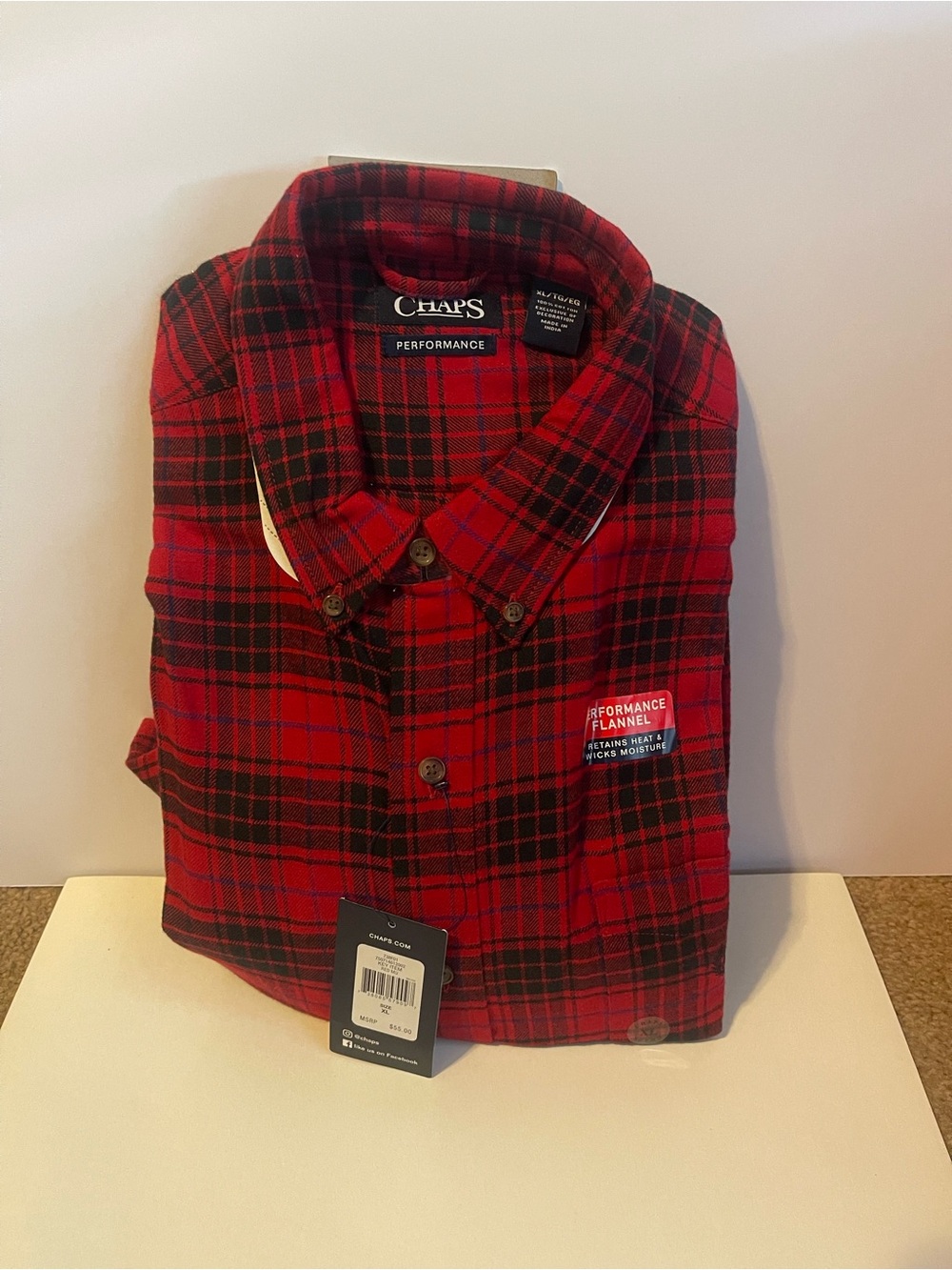 Chaps Red and Black Plaid Button-Down Shirt